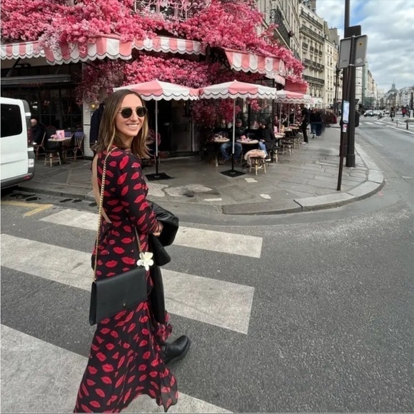 Rixo Dress Rose Kiss Cutout Ruffled Ruched Midi Valentines Red Lips XS 4 GUC - Picture 11 of 13